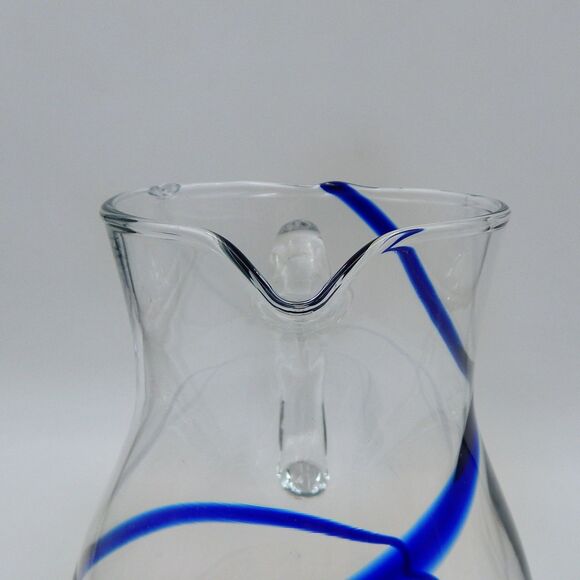 Pier 1 One Swirline Pitcher Clear Glass With Cobalt Blue Swirl 10 Inch Tall - Picture 6 of 9